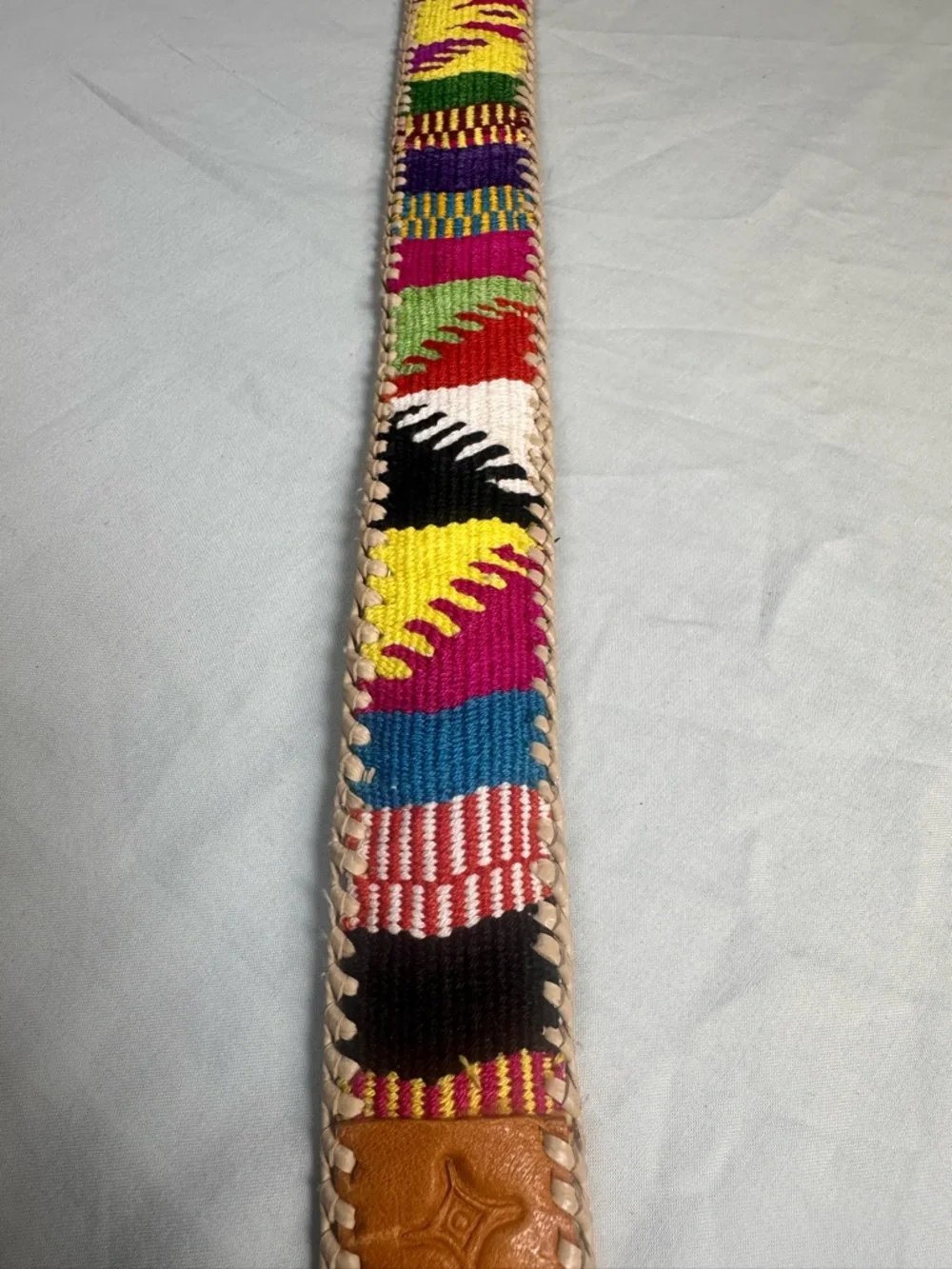 Handmade Guatemalan Woven Multicolored Leather Belt Size 28, Length 32”
